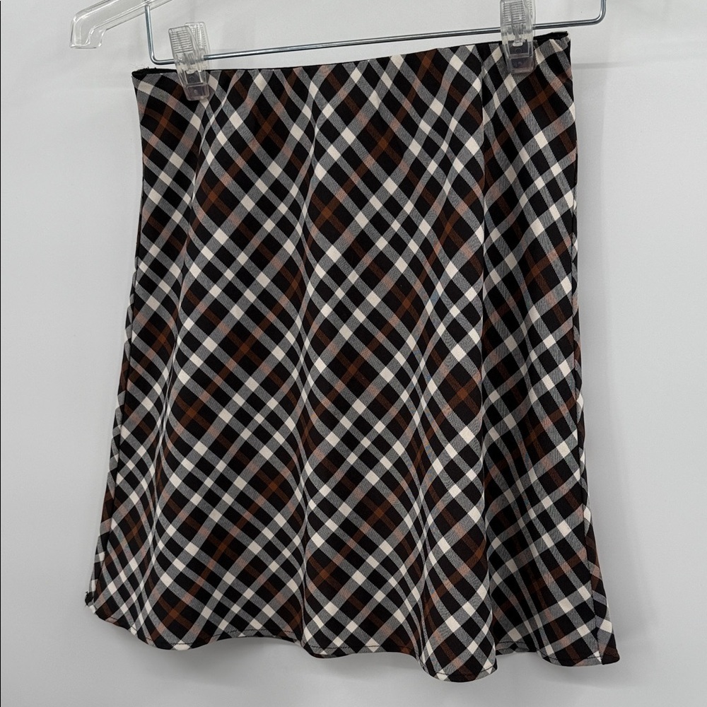 Nasty Gal Black and Brown Plaid A-Line Skirt